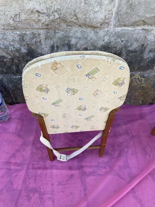 Cadeira e mesa da papa em madeira,anos 80