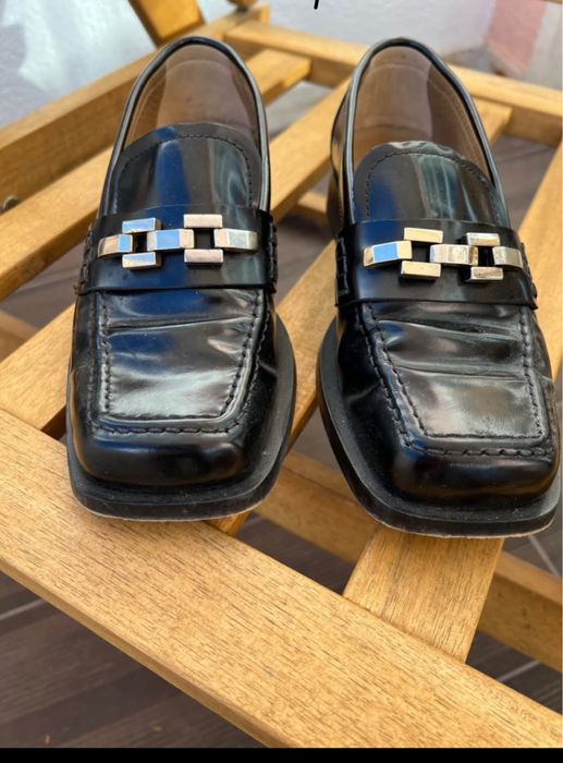 Black leather loafers