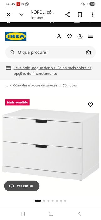 Cómoda Nordli Branca ikea com 2 gavetas  80 x 54