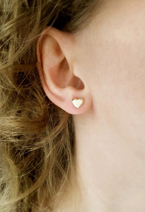 Złoty komplet  łańcuszek + kolczyki, serce, gładkie, delikatne pr 585