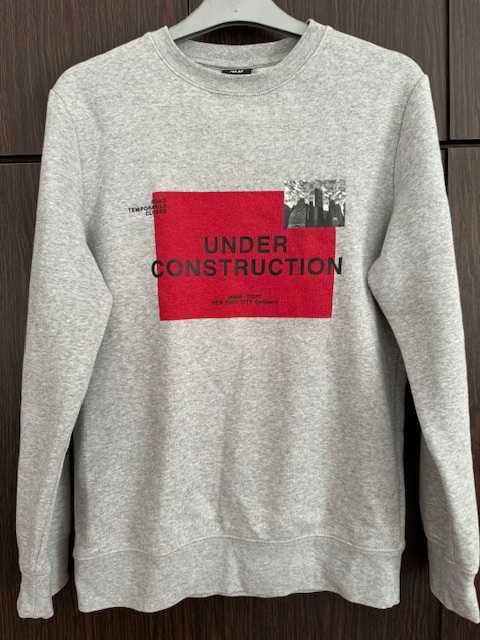 Bluza męska H&M z nadrukiem z przodu XS szara casual