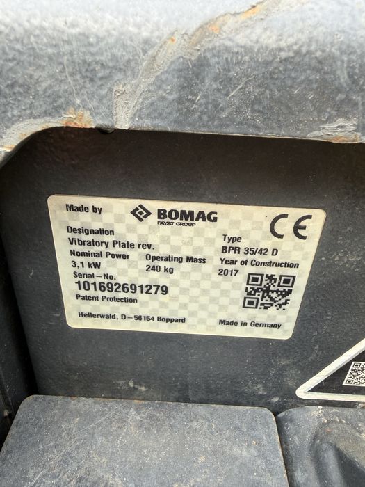 Zagęszczarka rewersyjna Bomag BPR 35/42D,240 kg, hatz, 2017r, 199mth, rozrusznik stan bdb