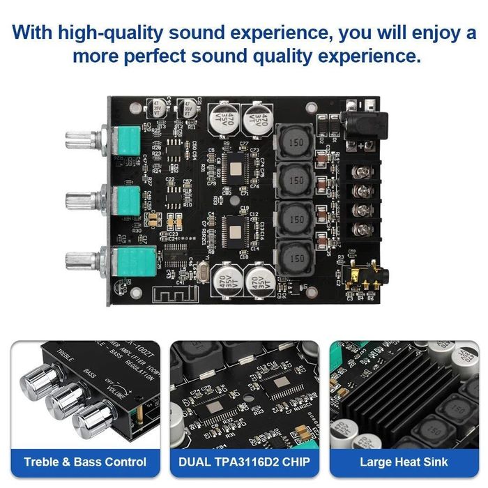 Amplificador Bluetooth ZK-1002T + Fonte 24V 8A | TPA3116D2 | Garantia