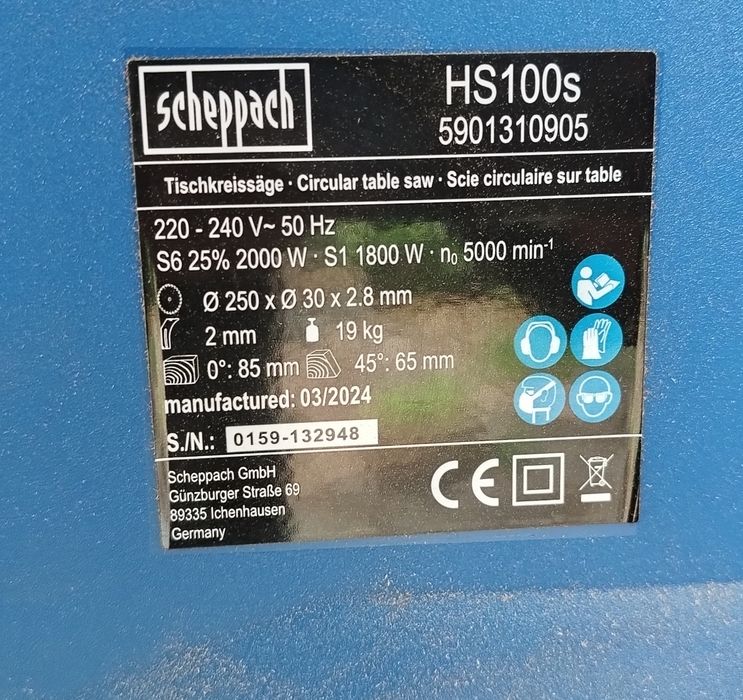 Pilarka stołowa SCH 250/30 mm 2000W HS100S na gwarancji