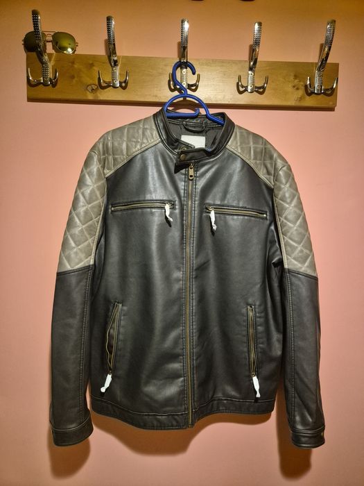Kurtka męska ramoneska typu biker z imitacji skóry