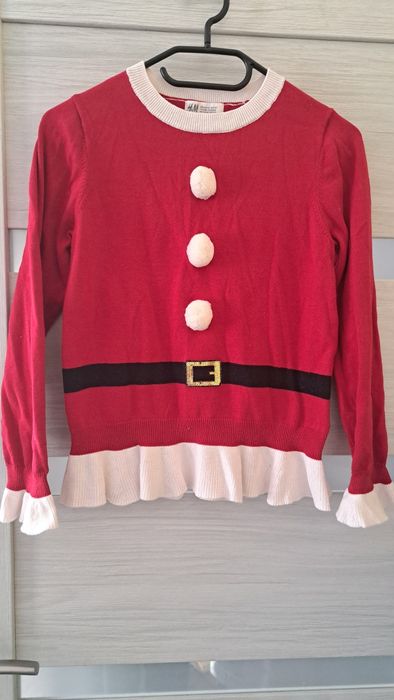 Śliczny H&M jak nowy sweterek Mikołajki świąteczny dziewczęcy 134/140
