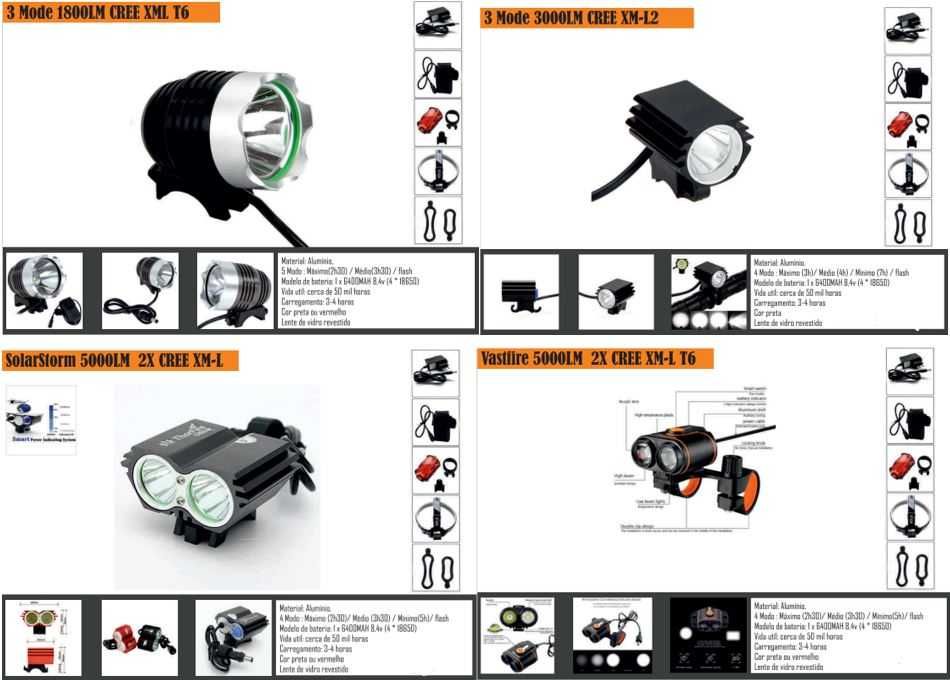 Luz foco lanterna 4xLeds 13000lm + bateria 6400mAh (6 meses garantia)