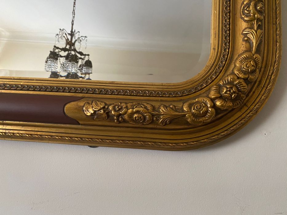 Espelho de Parede Antigo Estilo Carlos X – Dourado e Madeira 145x85 cm)