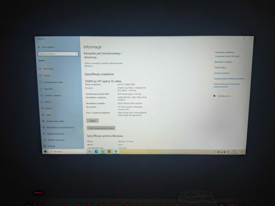 hp omen 15-ce008nw - uzywany w dobrym stanie (i5 7600 HQ, GTX 1050, 8GB, 1TB 15,6' mat)