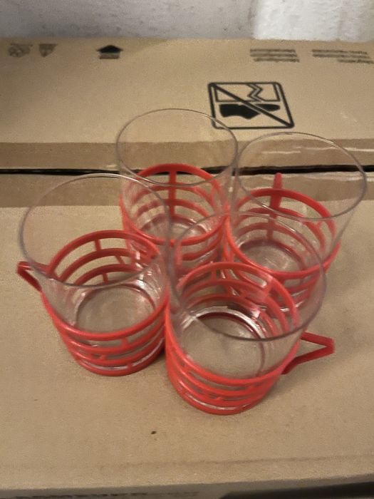 Szklanki w koszyczkach PRL - 4 sztuki