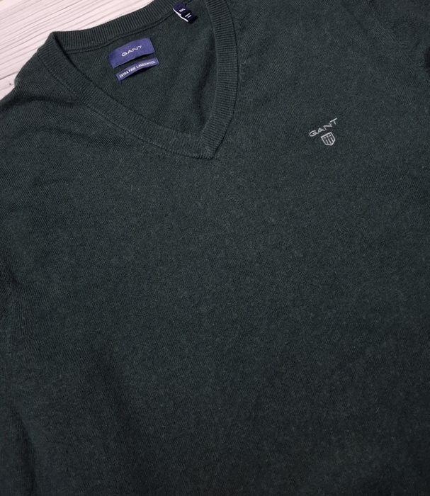 Gant Extra Fine Lambswool sweterek męski, v-neck, w serek logo premium