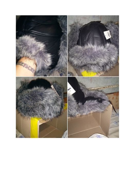 Шапка ушанка кожаная с натуральным мехом волка