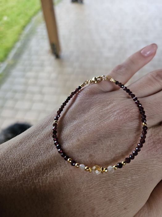 Bransoletka kamienie naturalne Granat Cytryn Hematyty