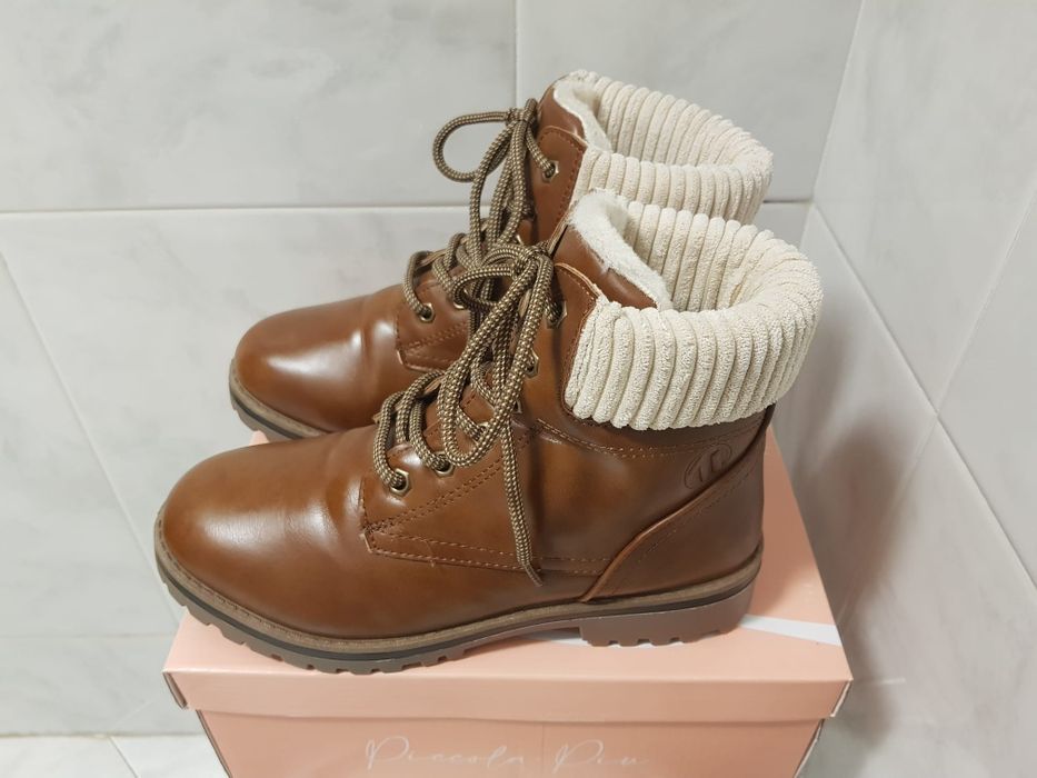 Botas chuva mulher pele forradas estilo Levis Timberland - Novas