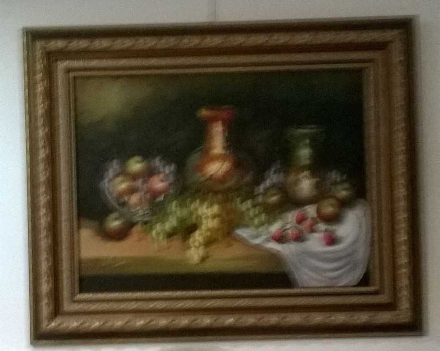 Quadro a óleo sobre tela, de natureza morta