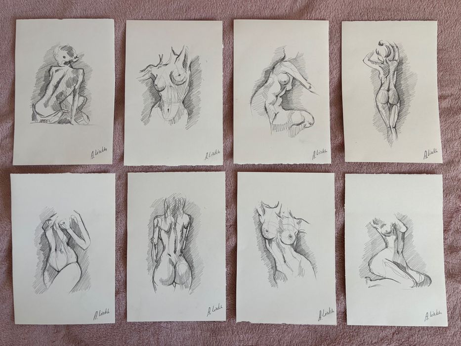 Zestaw 8 szkiców aktów A5 rysunek ołówkiem