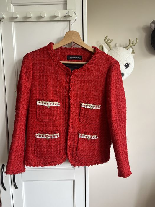 Твідовий піджак червоного кольору Zara розмір М