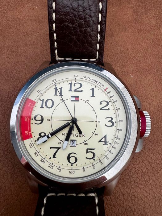 Męski zegarek Tommy Hilfiger, 42mm, brązowy skórzany pasek, nowa bateria