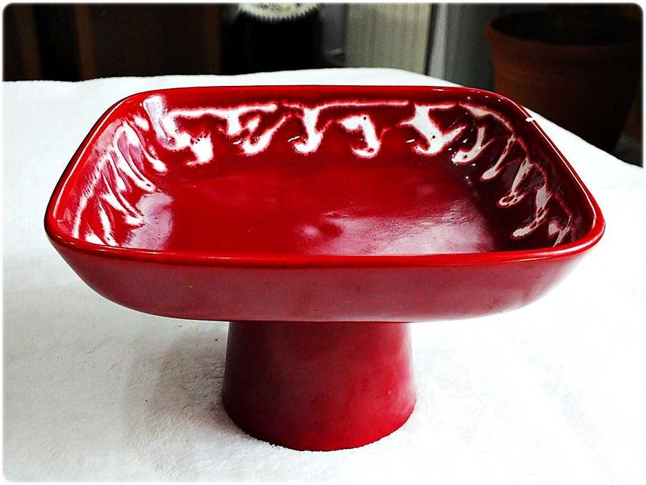 Stara Patera ceramiczna, szkliwona ręcznie malowana, lata 60-70-te, XX wieku PRL