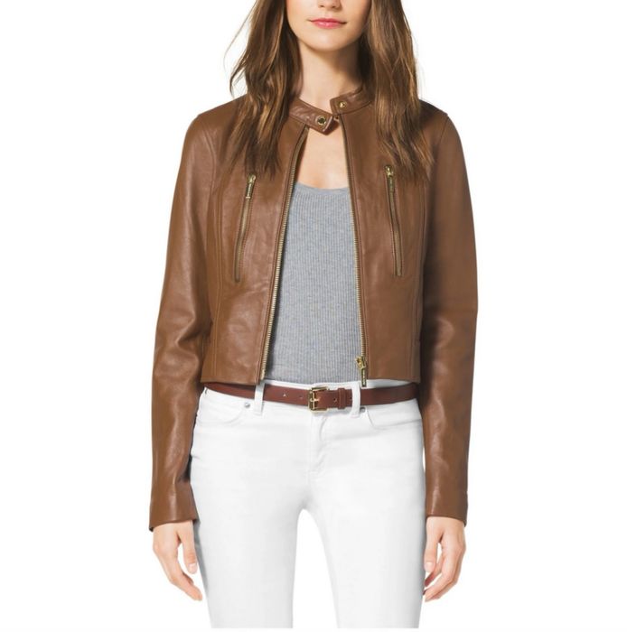 Casaco em pele Michael Kors camel