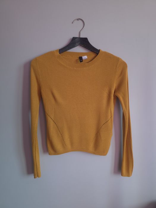 H&M Sweter Dopasowany Prążkowany Musztardowy Żółty S Wiskoza