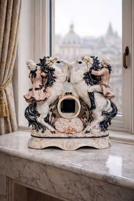 Монументальные каминные часы с всадниками — Италия, 1950–е, 53 см