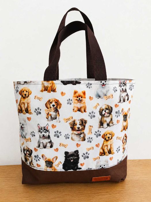 Torba shopper Hand made psy pieski mała do ręki
