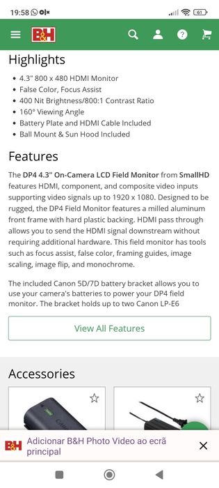 Small HD DP4 4.3"
SmallHD DP4 4.3" On-Camera LCD Field Monitor