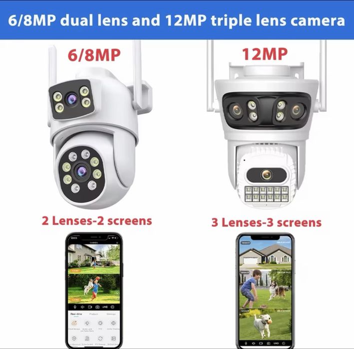 Трилінзова Wi-Fi камера Besder 6K 12MP iCSee Вулична IP WiFi камера ВАЙФАЙ 12MP 6K об'єктиви 3 та 5хZOOM Потужна вулична PTZ камера