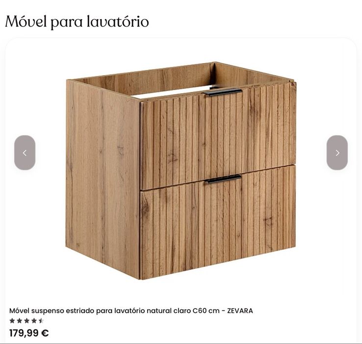 Móvel suspenso estriado para lavatório natural claro C60 cm - NOVO