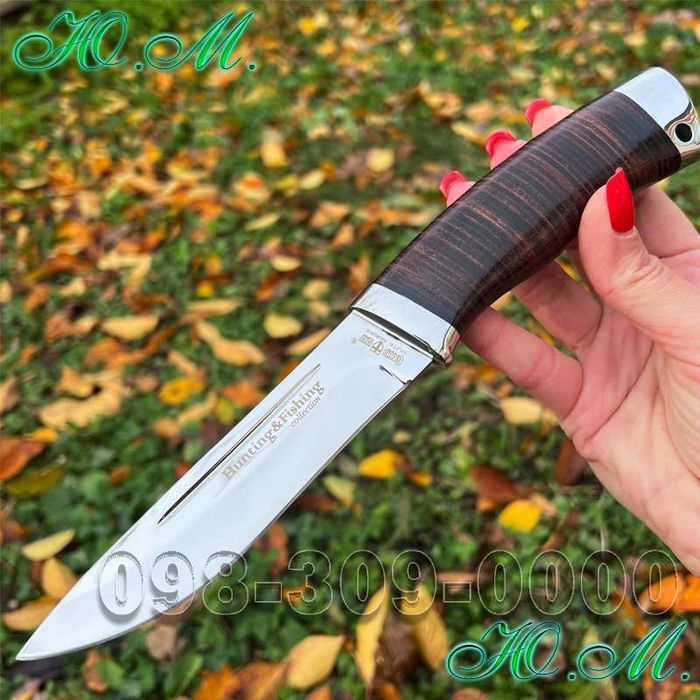 Нож Охотничий/Нож Нескладной/Нож с кожаной рукояткой/Охотничий нож