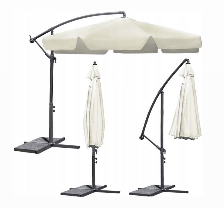 Duży Parasol Ogrodowy 350 cm Składany Regulowany z Wysięgnikiem Mocny