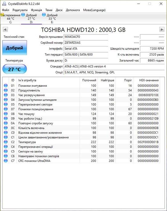 Жорсткий диск для ПК 2TB Toshiba P300 (3.5"\SATA3\7200RPM\64MB cache)