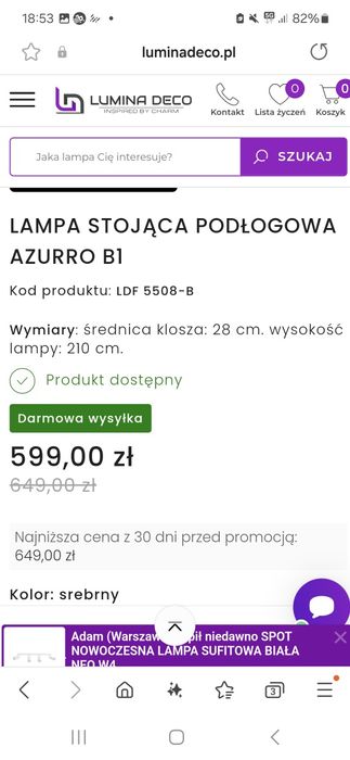 Lampa stojąca podłogowa