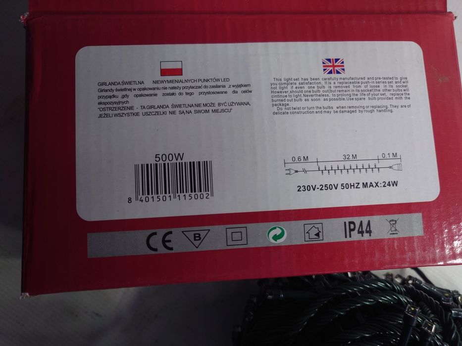 Lampki choinkowe 500 LED 32 metry zimny biały NA ZEWNĄTRZ IP44 Nowe