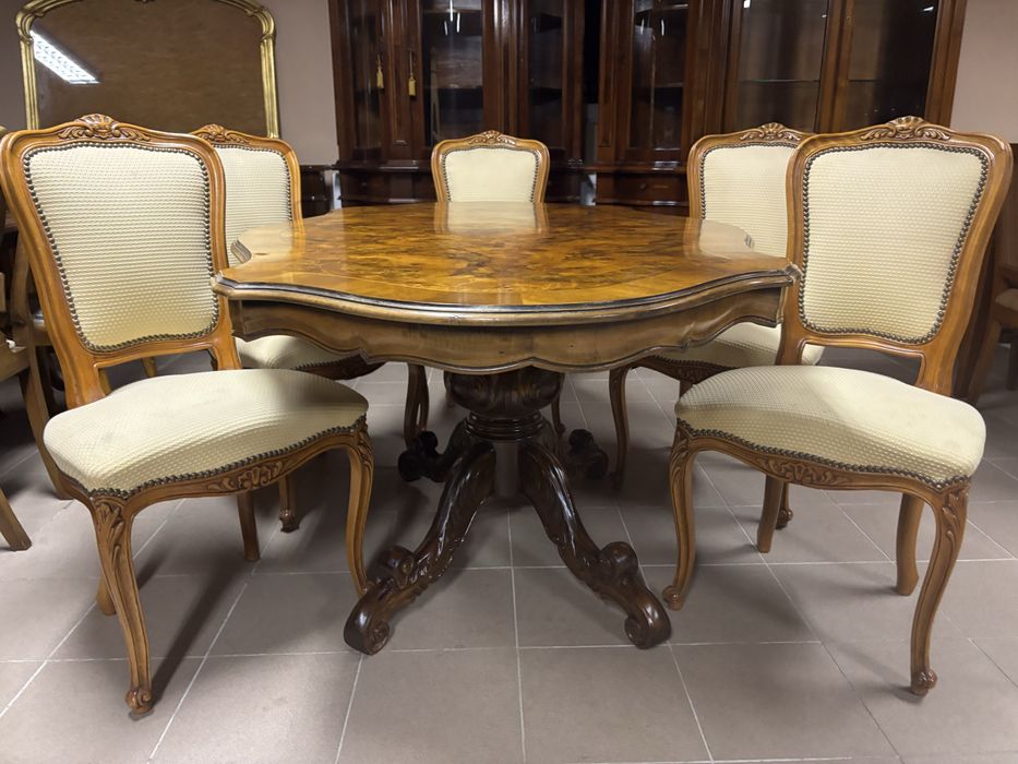 Włoski Stylowy Zestaw Stół 6 Krzeseł Meble stylowe ludwik rokoko