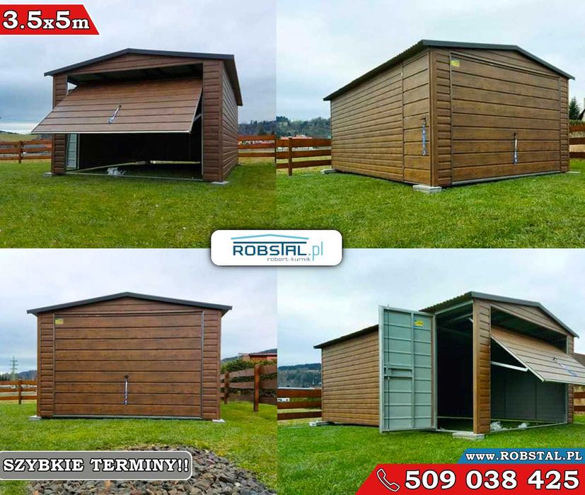 Garaż Blaszany 3.5x5 dwuspadowy, drewnopodobny  Cała Polska