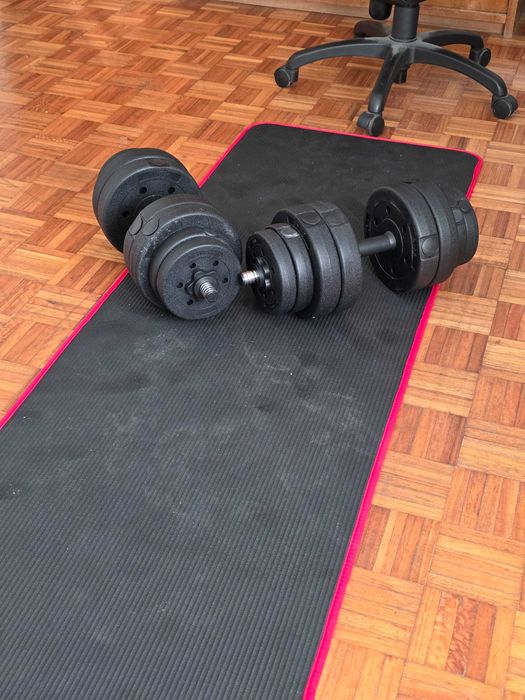 Passadeira + Kit Halteres/Barra 30kg — Como Novos
