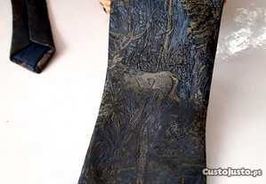 Gravata nova azul com veados em seda pura #