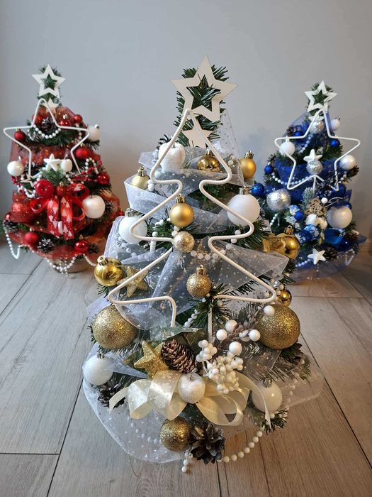 Mała choinka UBRANA z dekoracją 80 cm z lampkami LED GOTOWA