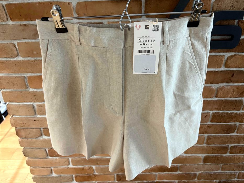 Zara nowe spodenki szorty lniane w kolorze beżowym rozmiar S