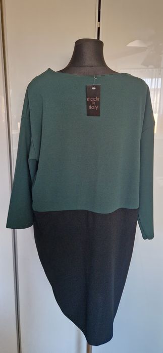 Czarno-zielona sukienka na codzień, sukienka midi, nowa z metką