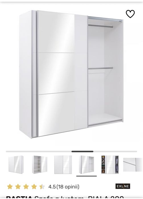 BASTIA Szafa z lustrem biała, 250 cm