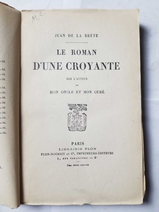 Livro Ref- esc - Jean De La Brète -  Le Roman D'Une Croyante