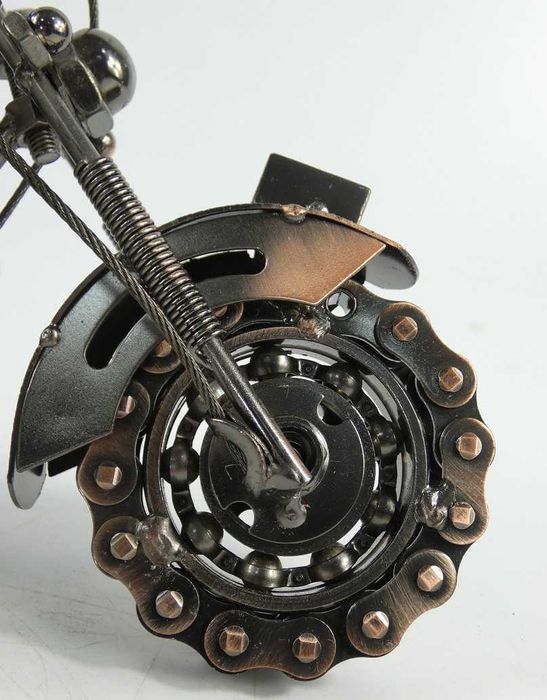 Metalowy miedziany MOTOCYKL retro pojazd 28 cm motor