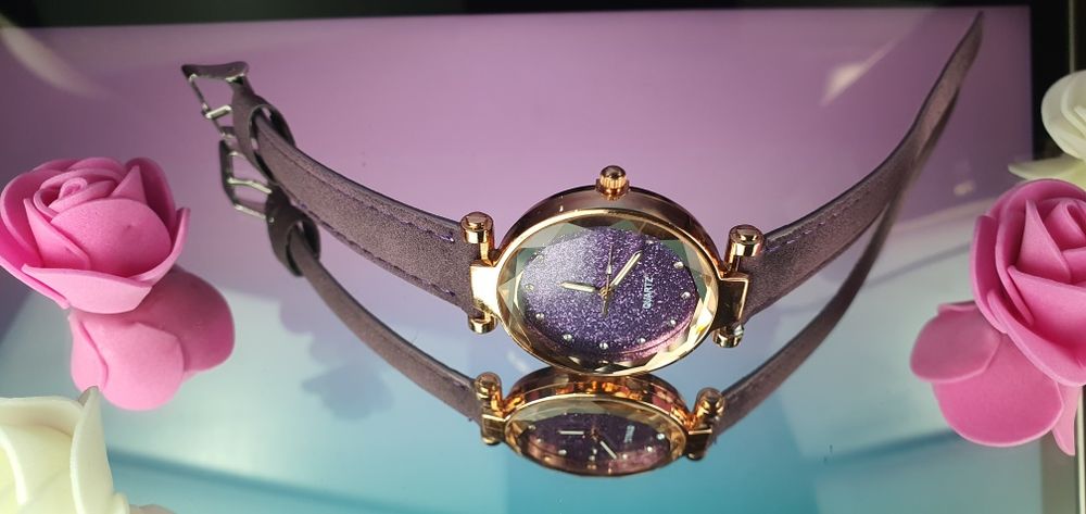 Relógio para mulher purple&golden de pele