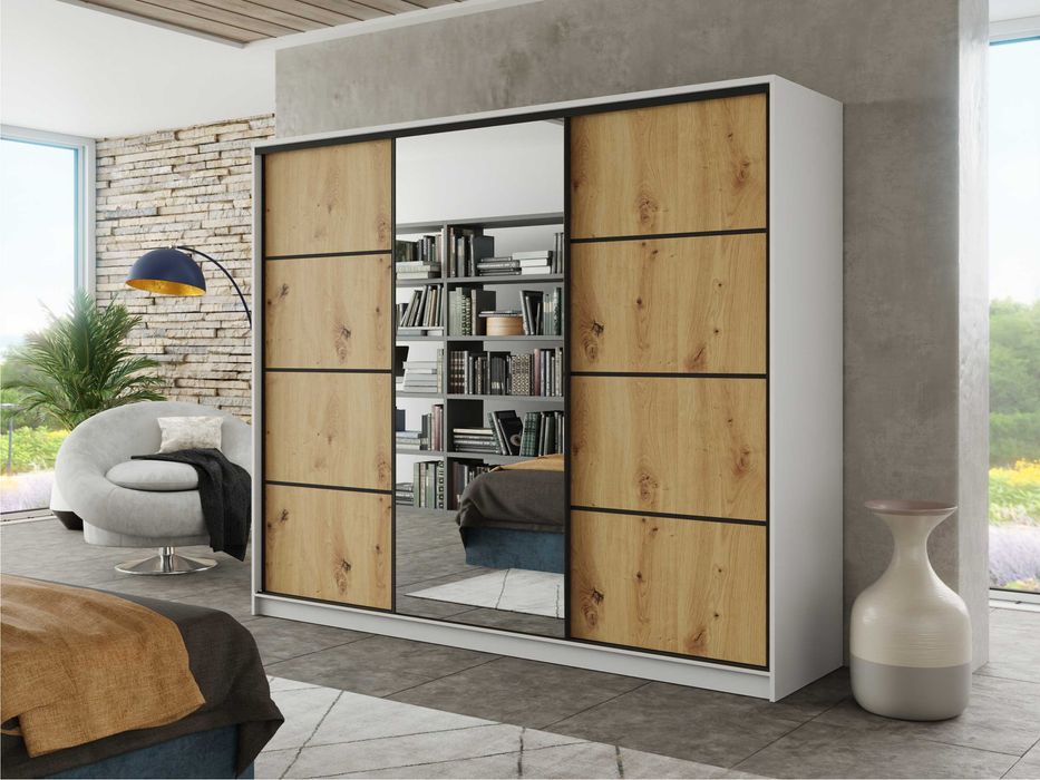 Szafa przesuwna Black 150x205x56 z lustrem i 4xszuflada