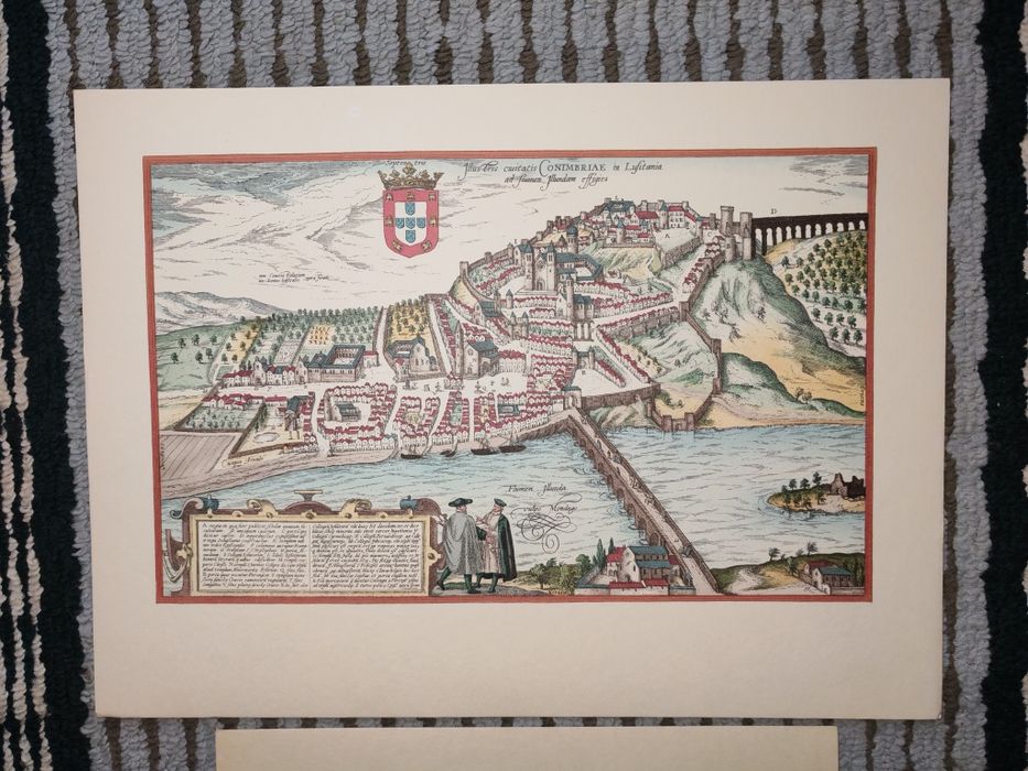 Gravuras antigas de Coimbra – mapa + Sé Velha + vista
