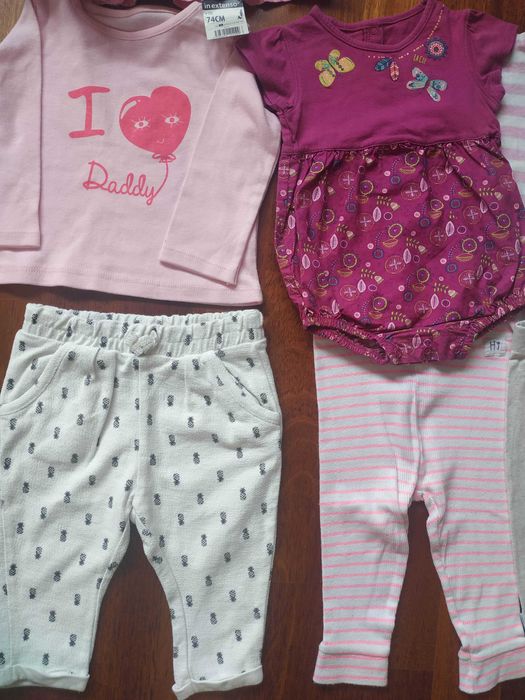 Paka 14 szt. 68-74 cm sukienka body bluzka legginsy bolerko