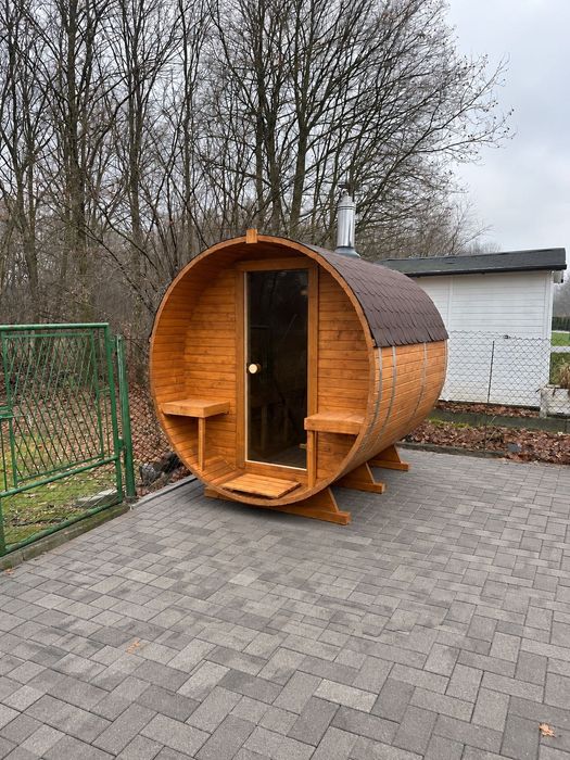 ZŁOŻONA Sauna ogrodowa beczka z piecem harvia 9kw